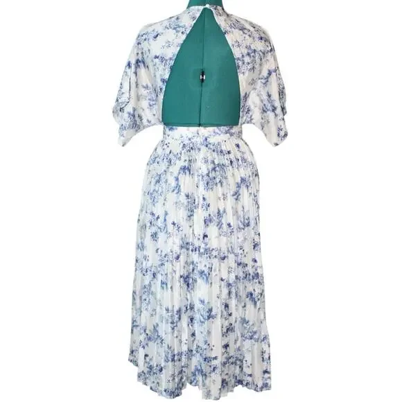 NWT Pretty Little Thing Blue Floral Pleated Maxi Dress Open Back Size 0 - Picture 3 of 5